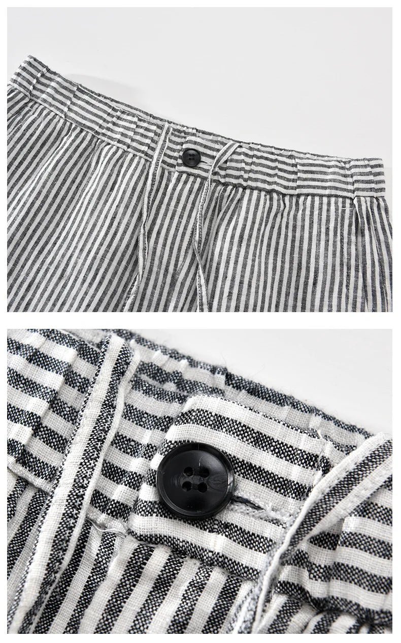 Bermuda de Linho Listrada Masculina Branco Saint James