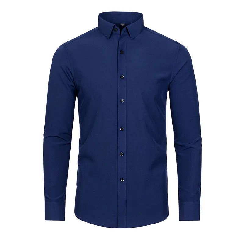 Camisa Social Masculina Lisa Anti Amassado Saint James Azul Marinho