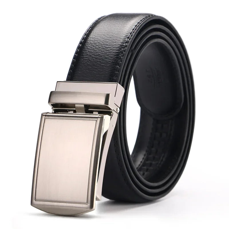 Cinto Elegante Masculino Couro Saint James Preto com fivela Prata