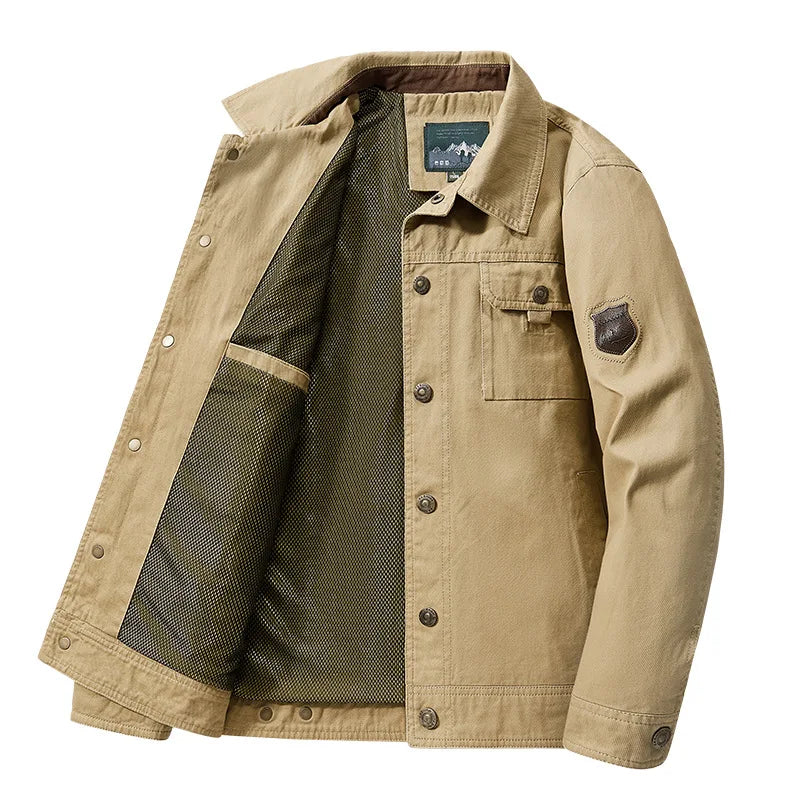 Jaqueta Bomber Militar Casual em Algodão Masculina Bege