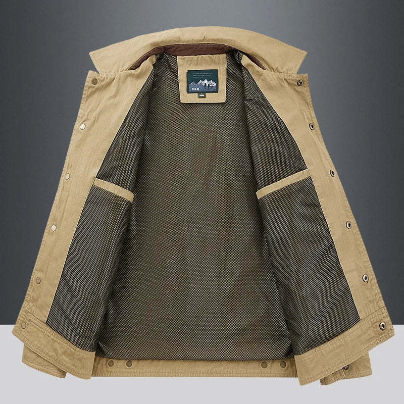 Jaqueta Bomber Militar Casual em Algodão Masculina Bege 