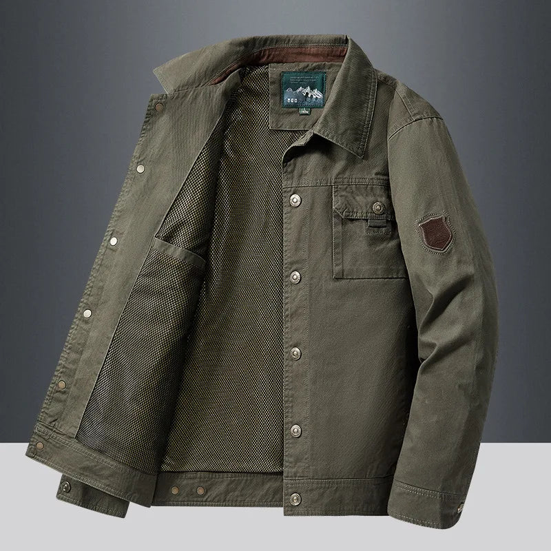 Jaqueta Bomber Militar Casual em Algodão Masculina Verde Militar