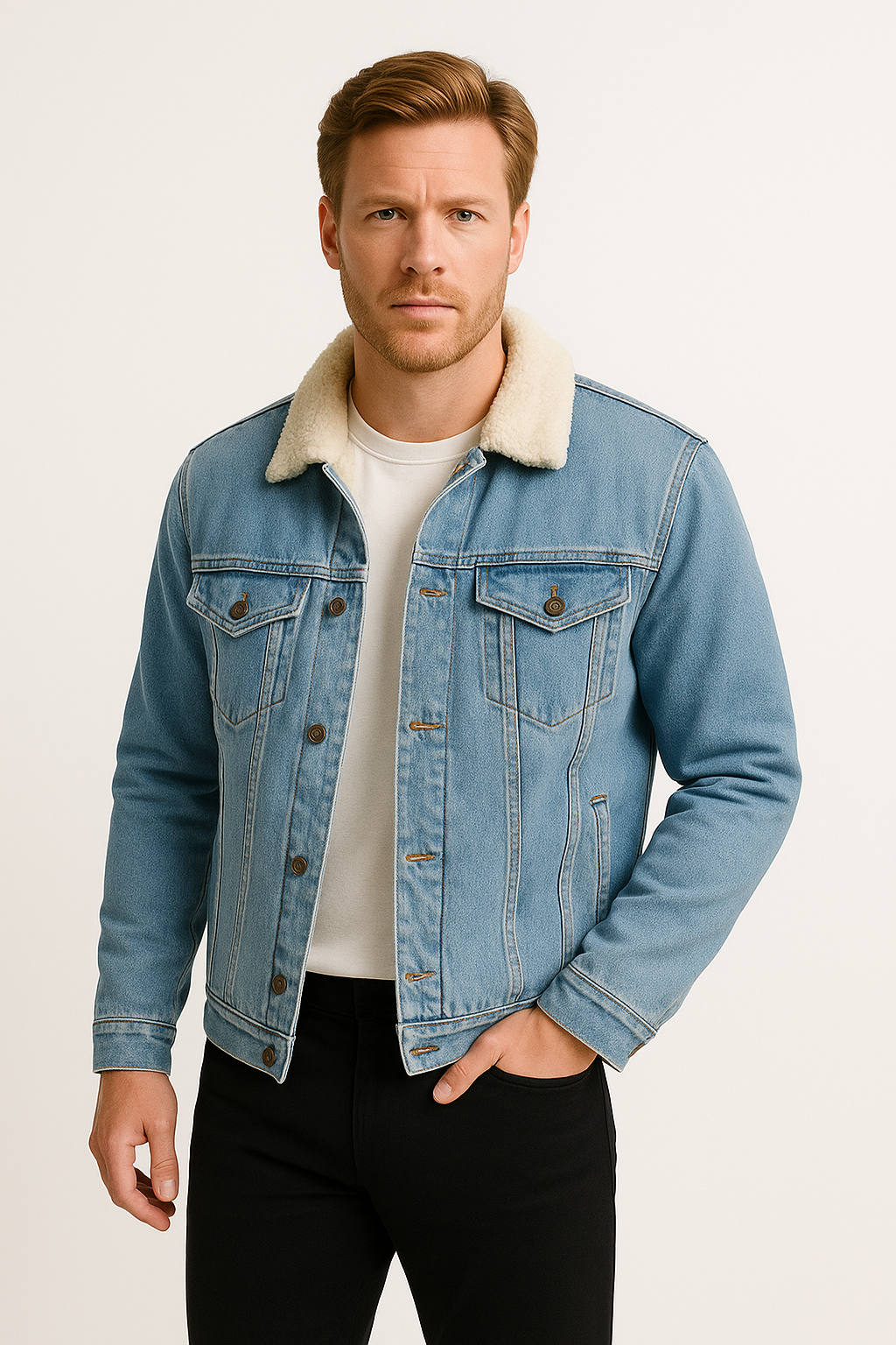 Jaqueta Jeans Azul Claro Masculina com Interior Forrado em Lã Saint James