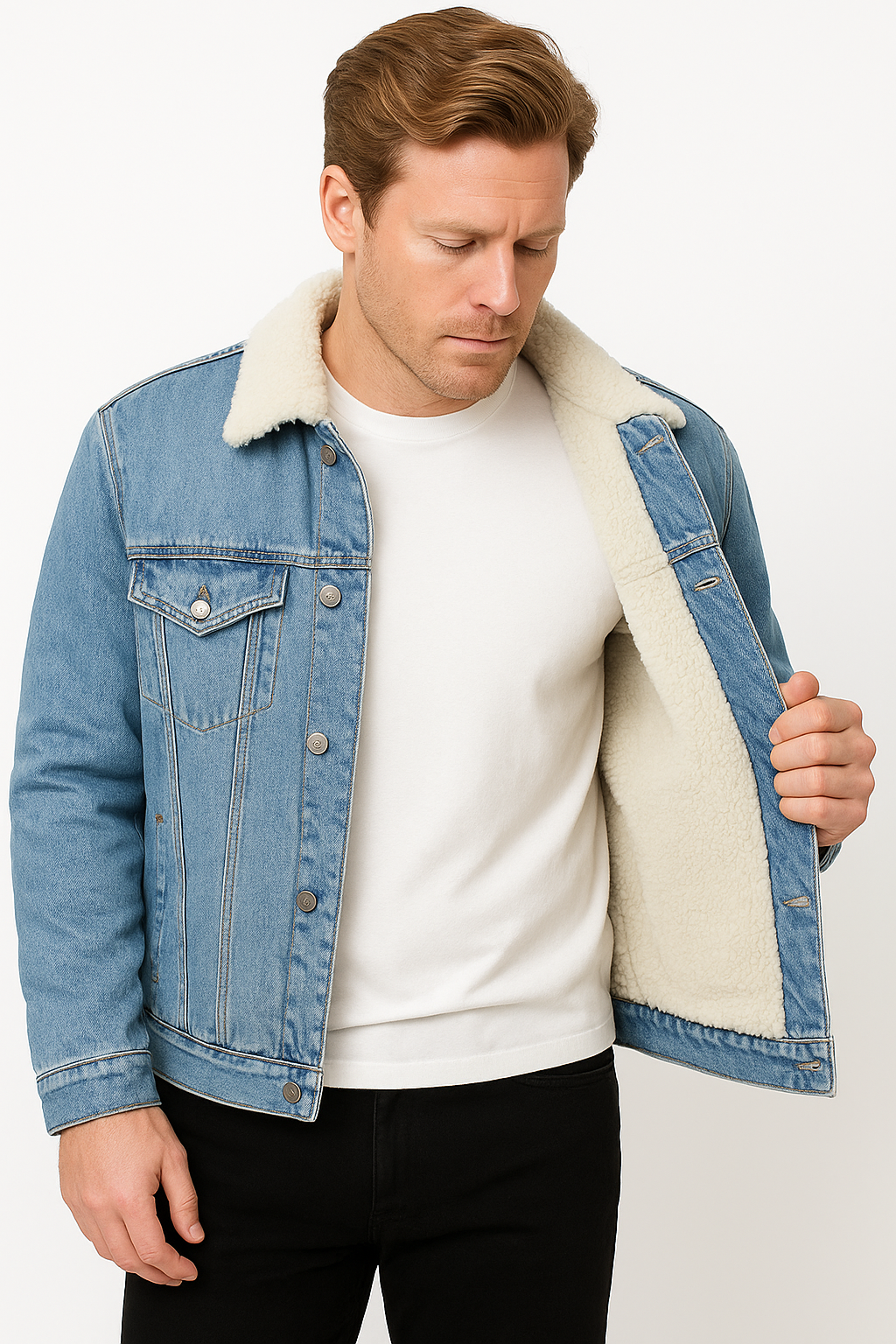 Jaqueta Jeans Azul Claro Masculina com Interior Forrado em Lã Saint James