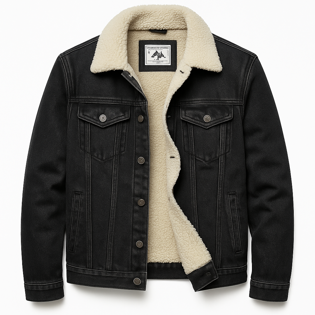 Jaqueta Jeans Masculina Preta com Interior Forrado em Lã Saint James