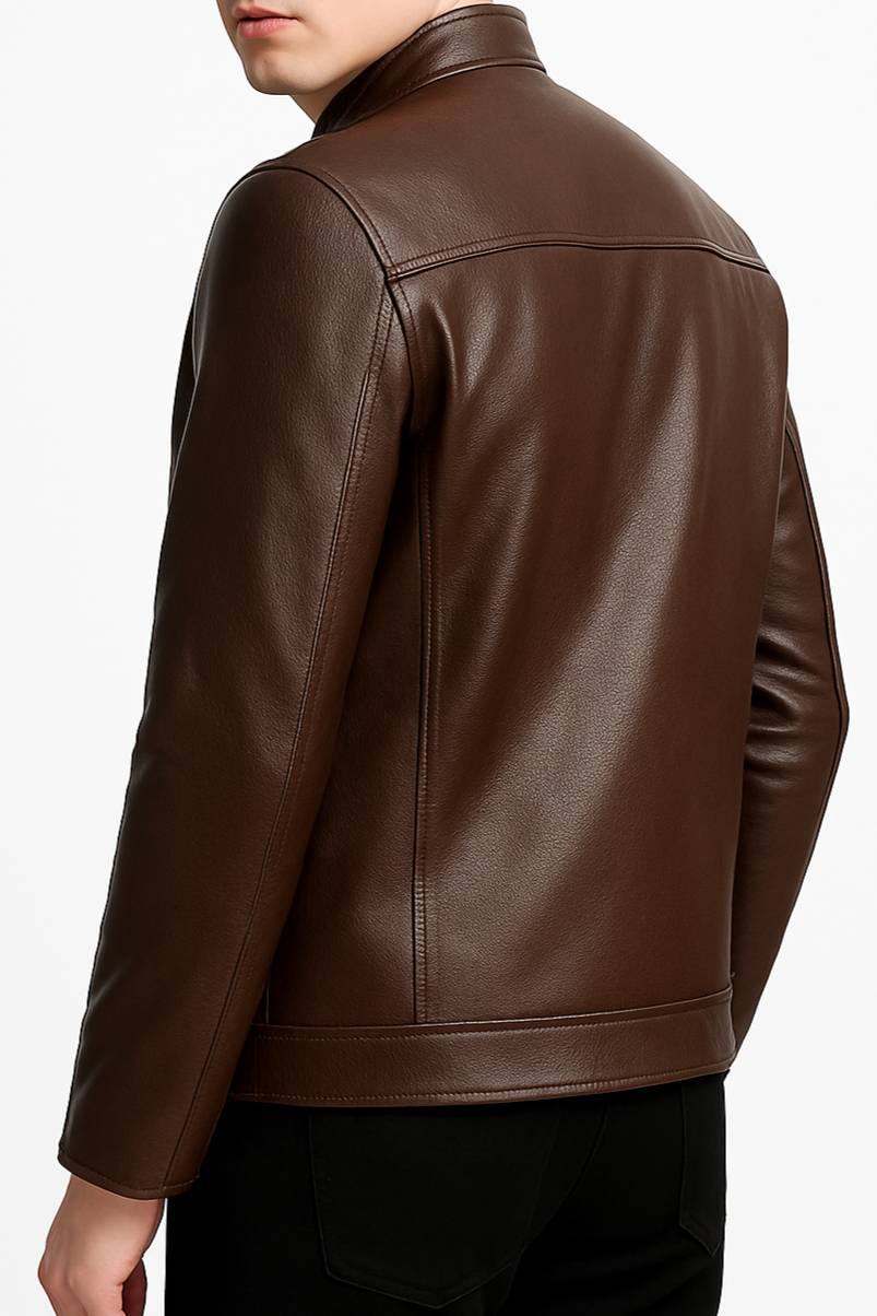 Jaqueta Zíper Marom de Couro Preta Masculina Inverno Saint James