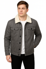 Jaqueta Masculina Cinza Gola de Lã Saint James