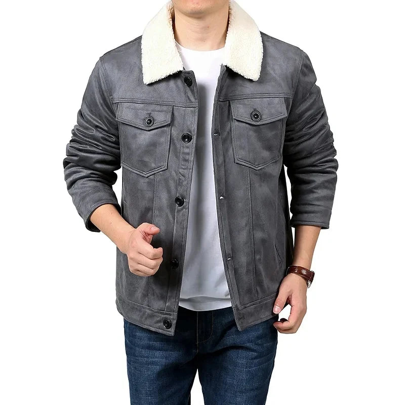 Jaqueta Masculina Cinza Gola de Lã Saint James