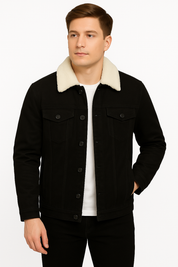 Jaqueta Masculina Preta Gola de Lã Saint James
