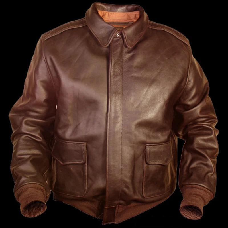 Jaqueta Masculina de Couro Genuino Forrada Masculina Marrom Claro