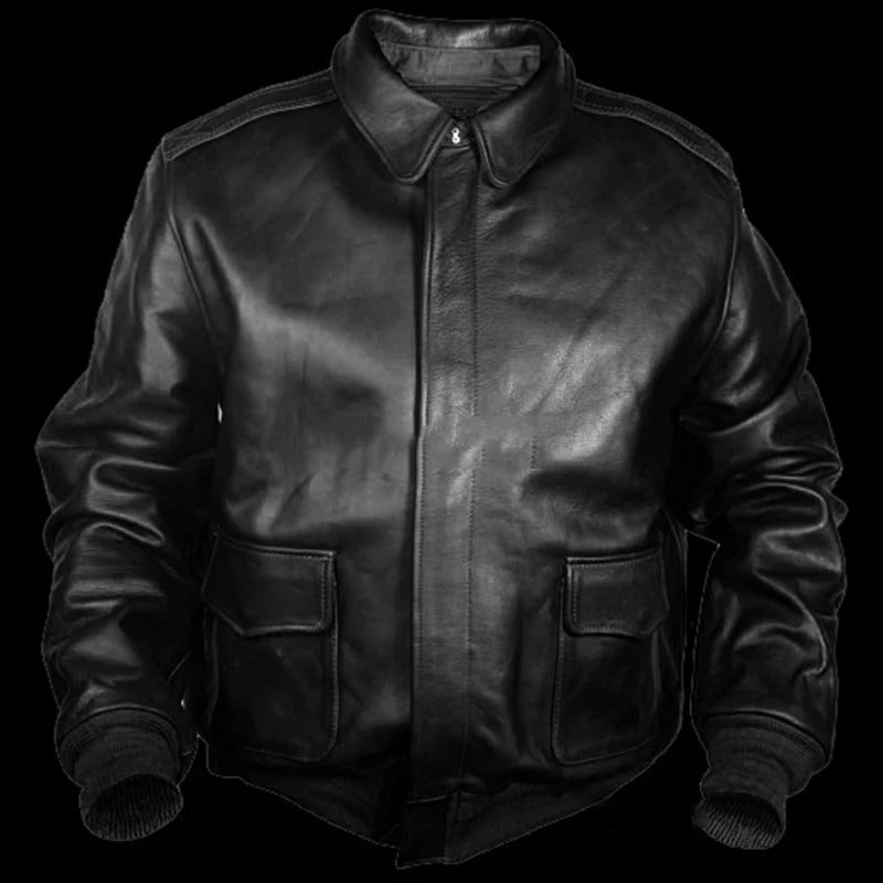 Jaqueta Masculina de Couro Genuino Forrada Masculina Preta