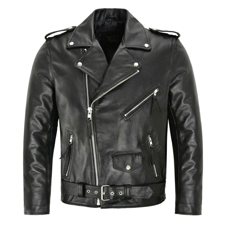 Jaqueta Masculina de Couro Genuino Inverno Preta