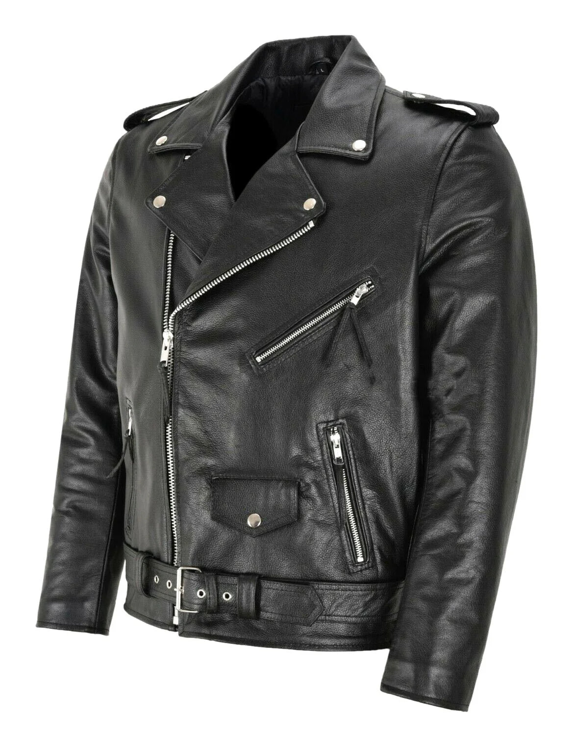 Jaqueta Masculina de Couro Genuino Inverno Preta