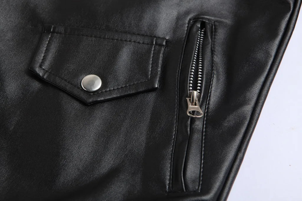 Jaqueta Masculina de Couro Genuino Inverno Preta