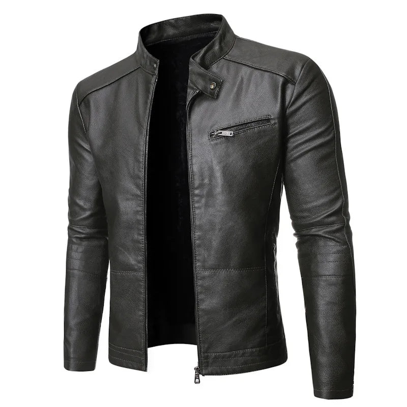 Jaqueta Masculina em Couro Genuino para Inverno Cinza