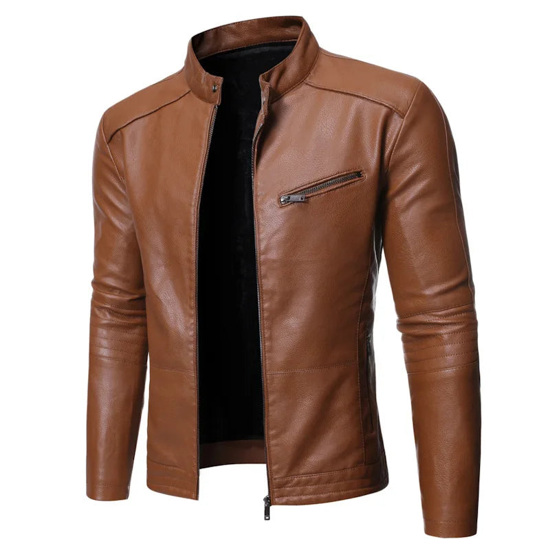 Jaqueta Masculina em Couro Genuino para Inverno Marrom