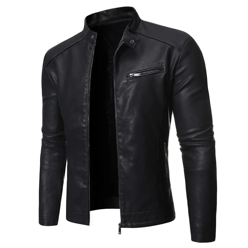 Jaqueta Masculina em Couro Genuino para Inverno Preta 