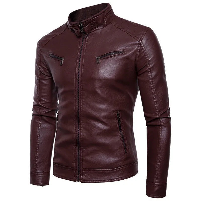 Jaqueta Masculina em Couro Genuino para Inverno Vermelha