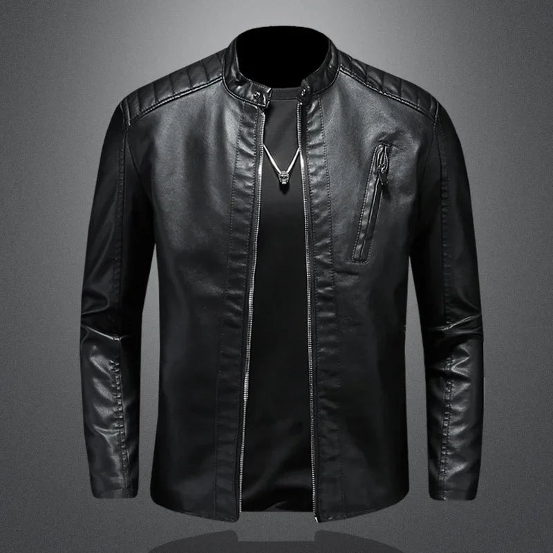 Jaqueta Motoqueiro Masculina em Couro Genuino Preta