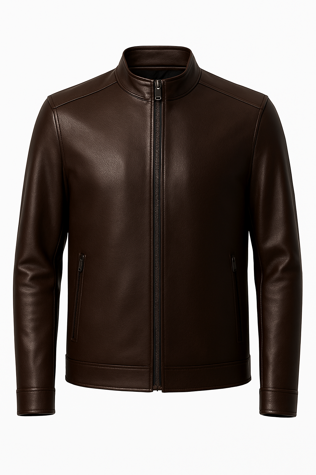 Jaqueta Zíper Marrom de Couro Preta Masculina Inverno Saint James