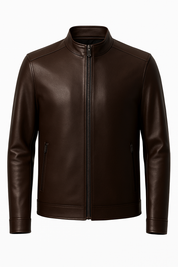 Jaqueta Zíper Marrom de Couro Preta Masculina Inverno Saint James