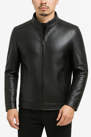 Jaqueta Zíper de Couro Preta Masculina Inverno Saint James