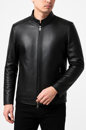 Jaqueta Zíper de Couro Preta Masculina Inverno Saint James