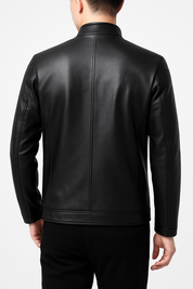 Jaqueta Zíper de Couro Preta Masculina Inverno Saint James