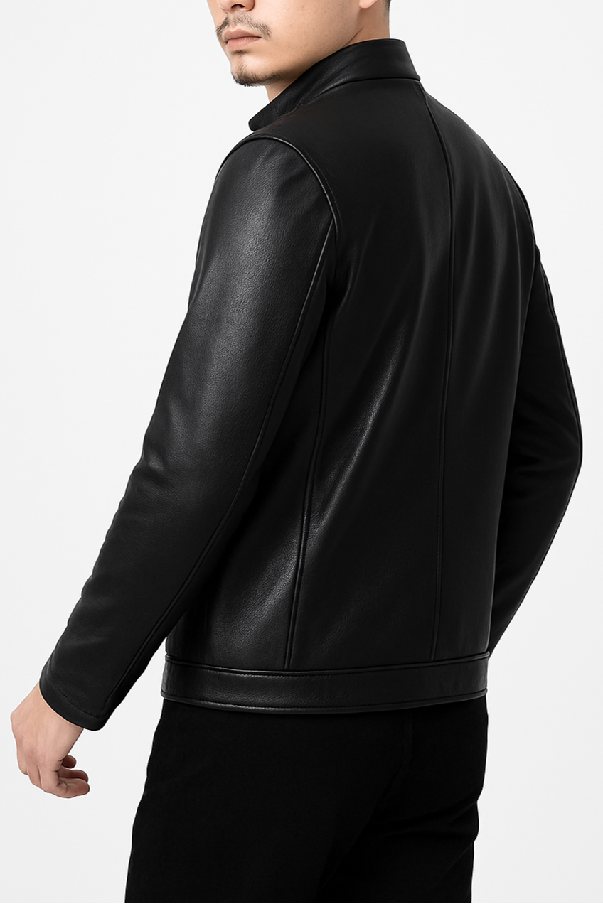 Jaqueta Zíper de Couro Preta Masculina Inverno Saint James