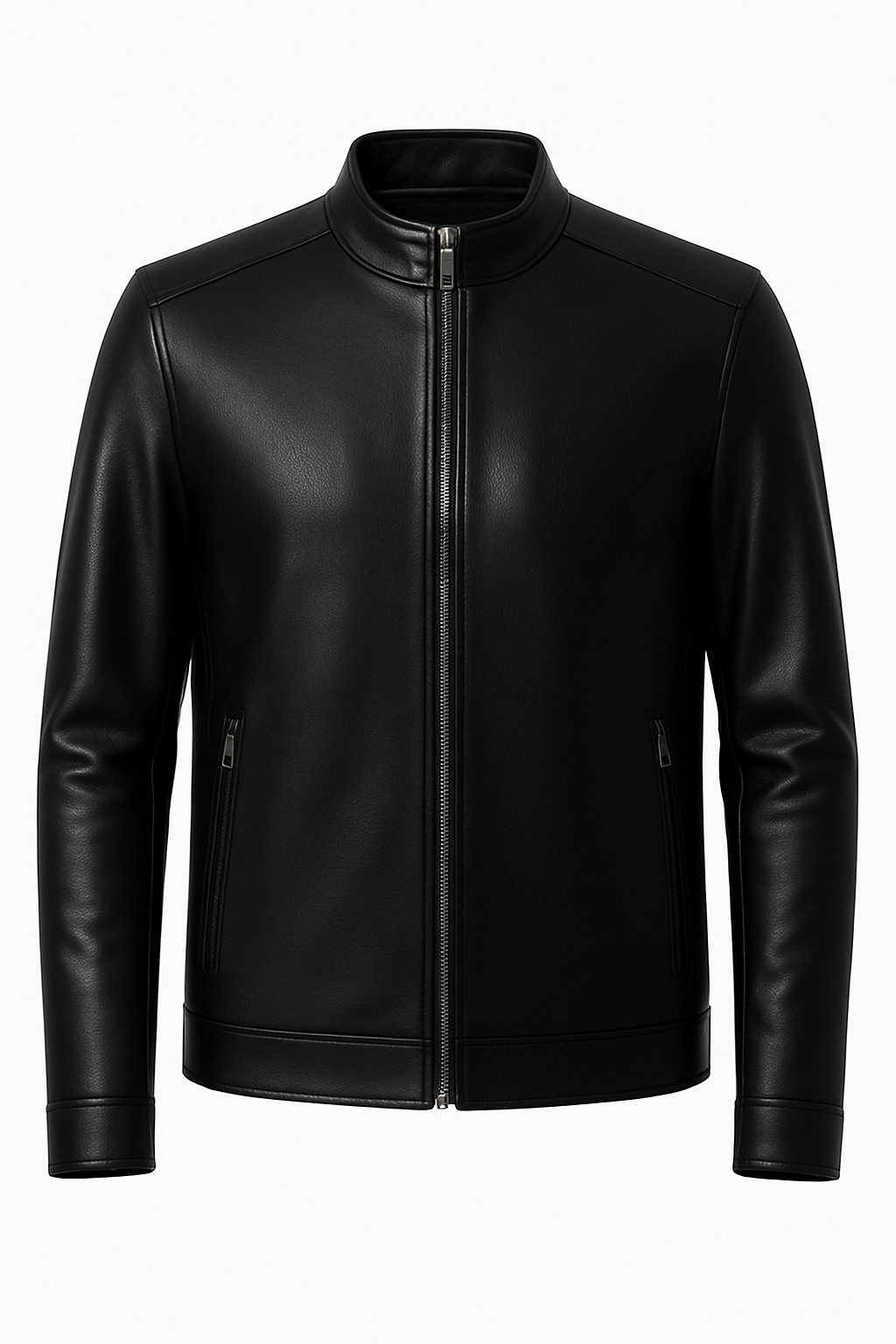Jaqueta Zíper Preta de Couro Preta Masculina Inverno Saint James 