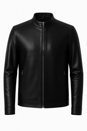 Jaqueta Zíper Preta de Couro Preta Masculina Inverno Saint James 