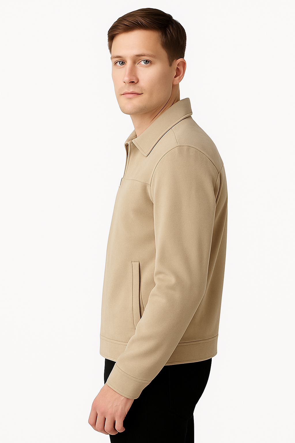 Jaqueta de Couro Camurça Bege Masculina Saint James