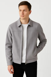 Jaqueta de Couro Camurça Cinza Masculina Saint James