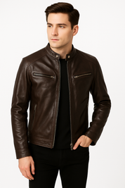 Jaqueta de Couro  Marom Motoqueiro Masculina Saint James 1