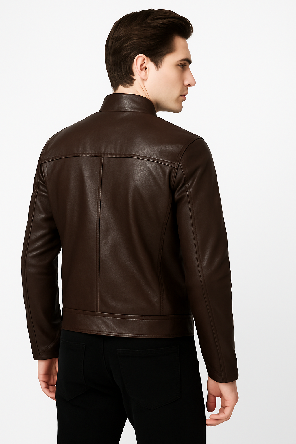 Jaqueta de Couro  Marom Motoqueiro Masculina Saint James 