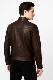Jaqueta de Couro  Marom Motoqueiro Masculina Saint James 