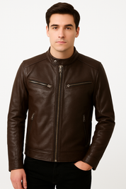 Jaqueta de Couro  Marom Motoqueiro Masculina Saint James 