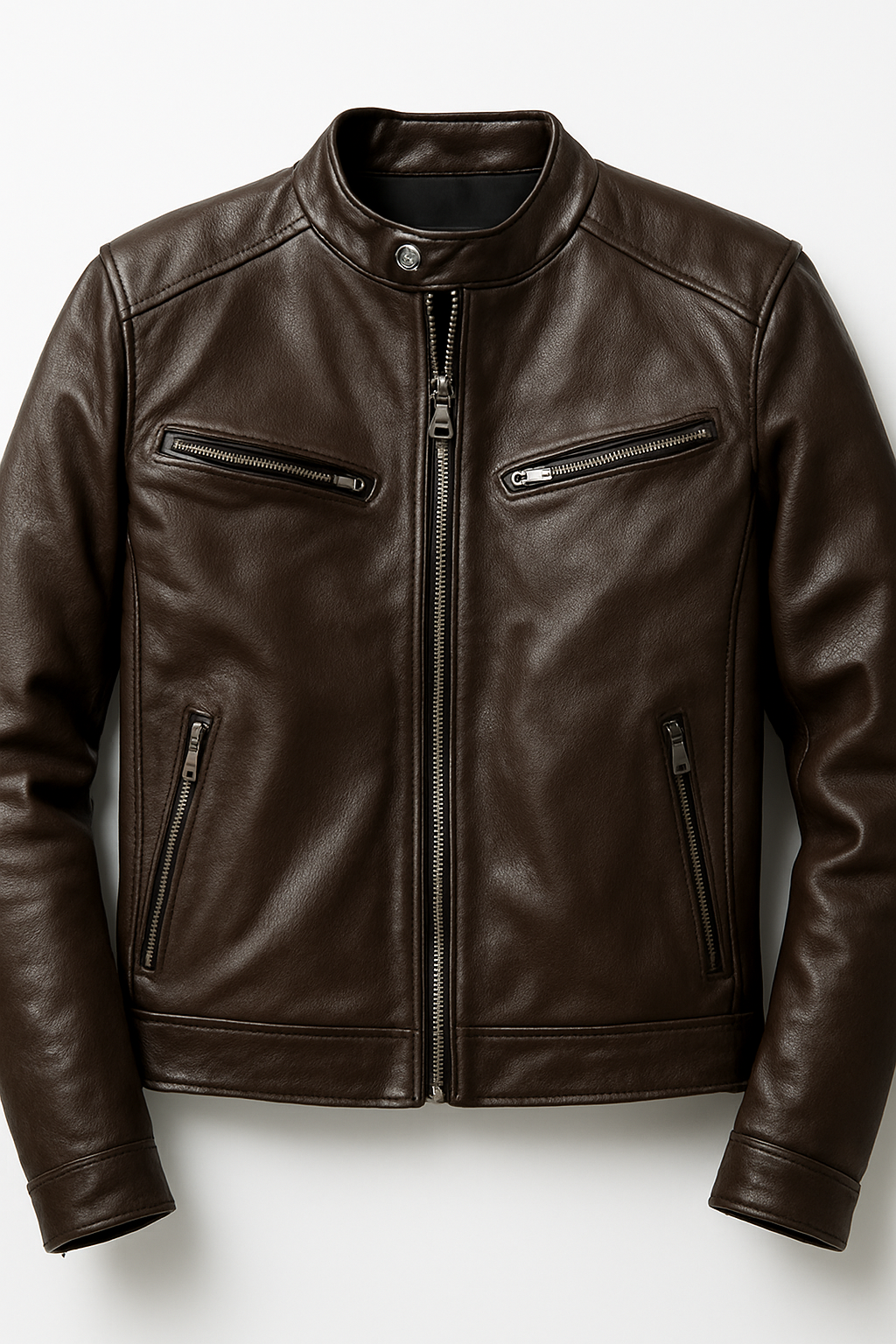 Jaqueta de Couro Marrom Com Zíper Motoqueiro Masculina Saint James 