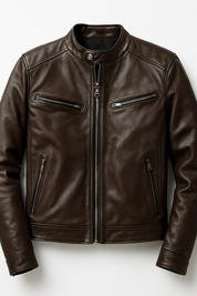Jaqueta de Couro Marrom Com Zíper Motoqueiro Masculina Saint James 