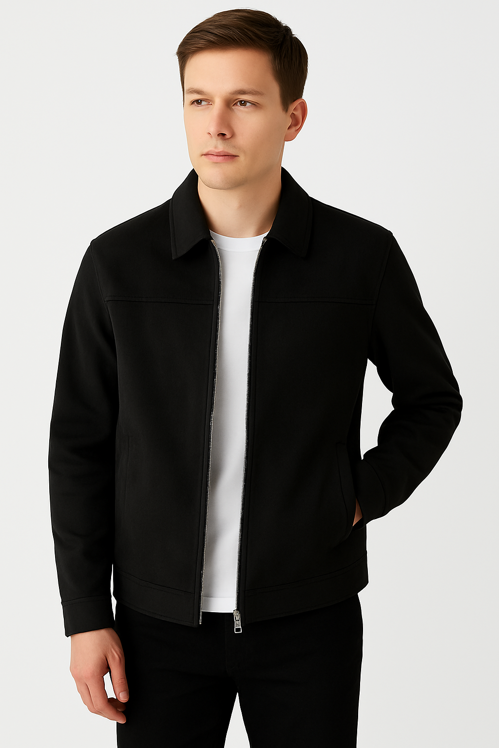 Jaqueta de Couro Preta Camurça Azul Masculina Saint James 