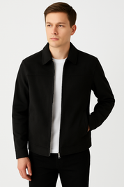 Jaqueta de Couro Preta Camurça Azul Masculina Saint James 