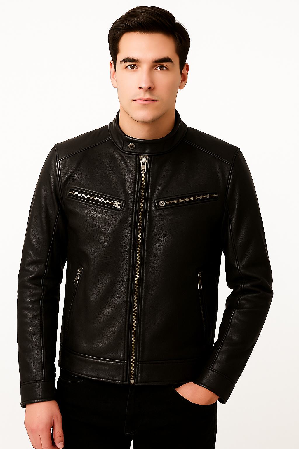 Jaqueta de Couro  Preta Motoqueiro Masculina Saint James 1