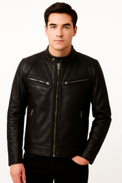 Jaqueta de Couro  Preta Motoqueiro Masculina Saint James 1