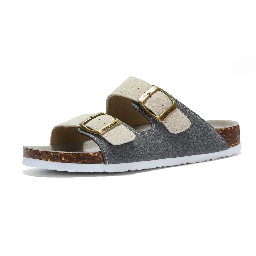 Sandália Masculina Fivela Dupla Cinza e Creme Saint James 