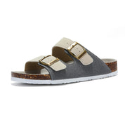 Sandália Masculina Fivela Dupla Cinza e Creme Saint James 