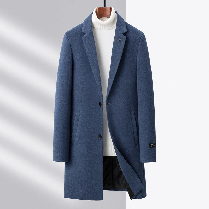 Sobretudo Azul Masculino em Lã Peruana Saint James