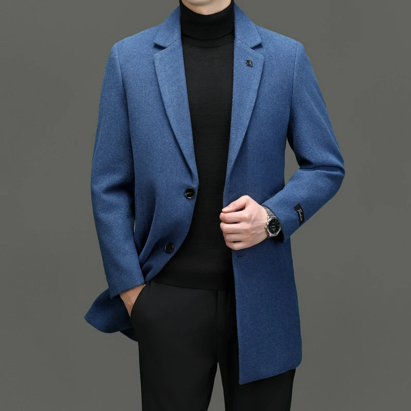 Sobretudo Azul Masculino em Lã Peruana Saint James