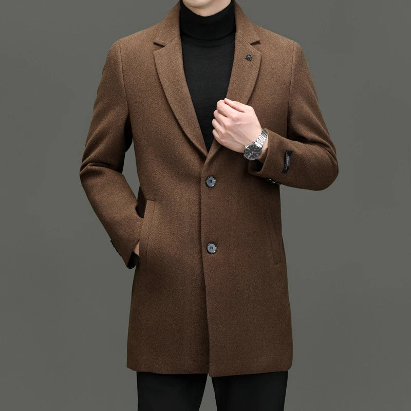 Sobretudo Marrom Masculino em Lã Peruana Saint James