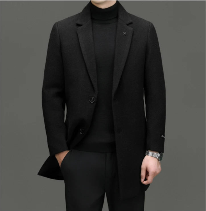 Sobretudo Preto Masculino em Lã Peruana Saint James